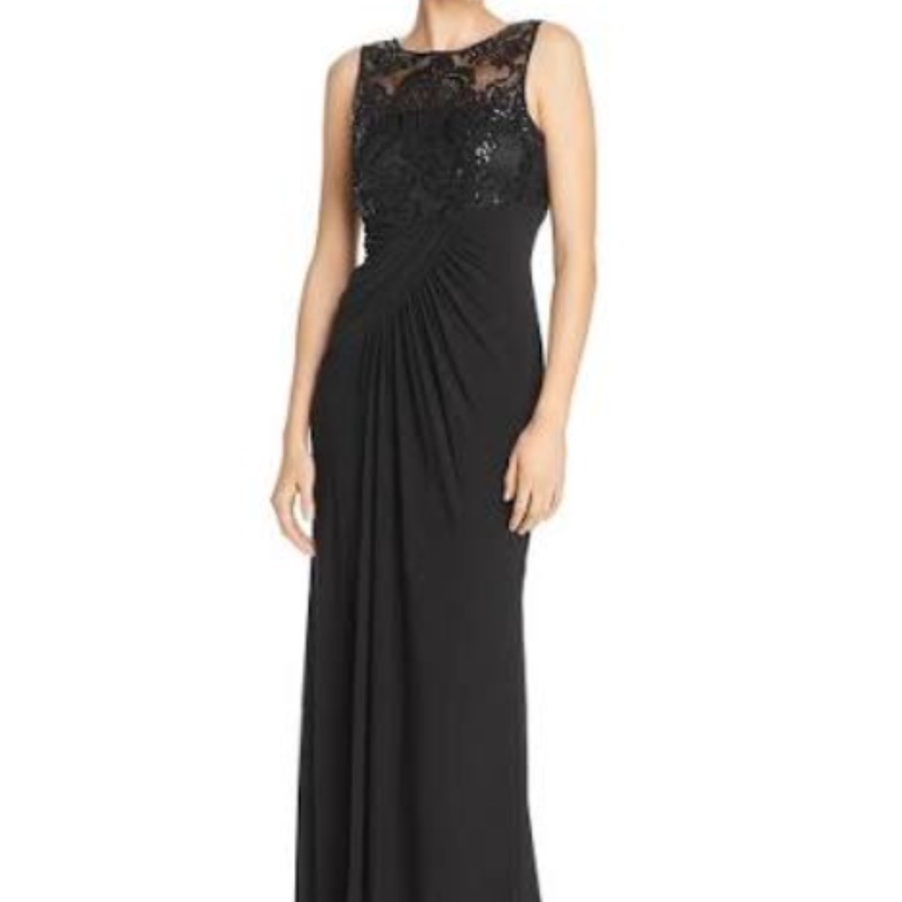 Eliza J Black Lace Sequin Drape Dress